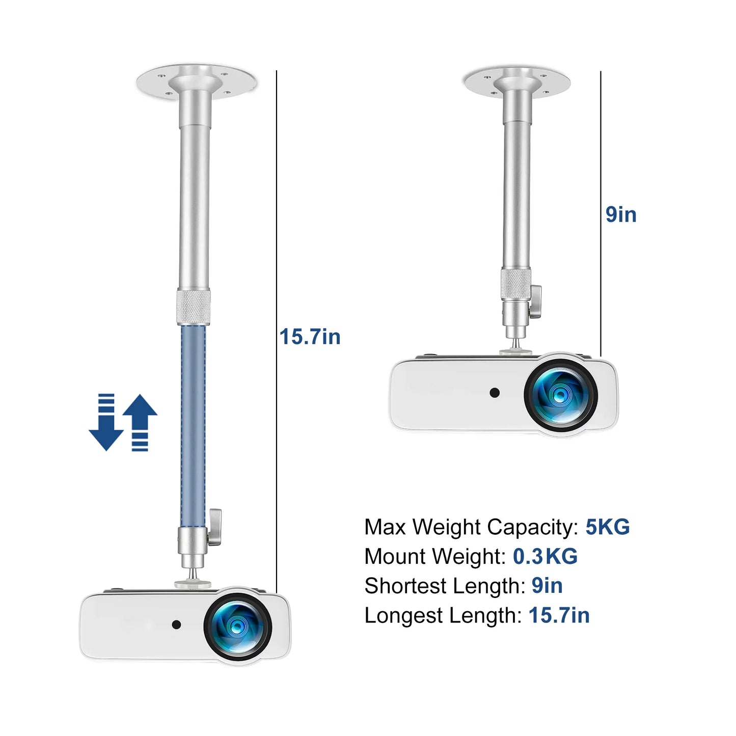Projector Ceiling Mount, Universal Video Projector Wall Mount Bracket Extendable 9'' to 15.7''