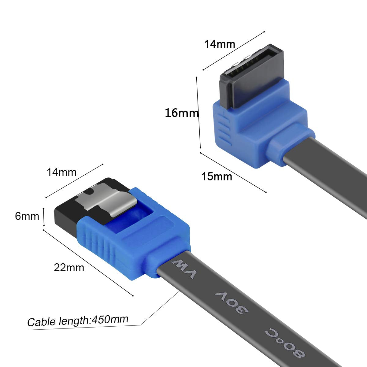 SATA Cable III, SATA Cable III 6Gbps 90 Degree Right Angle with Locking Latch 18 Inch for SATA HDD, SSD, CD Driver, CD Writer - Right Angel