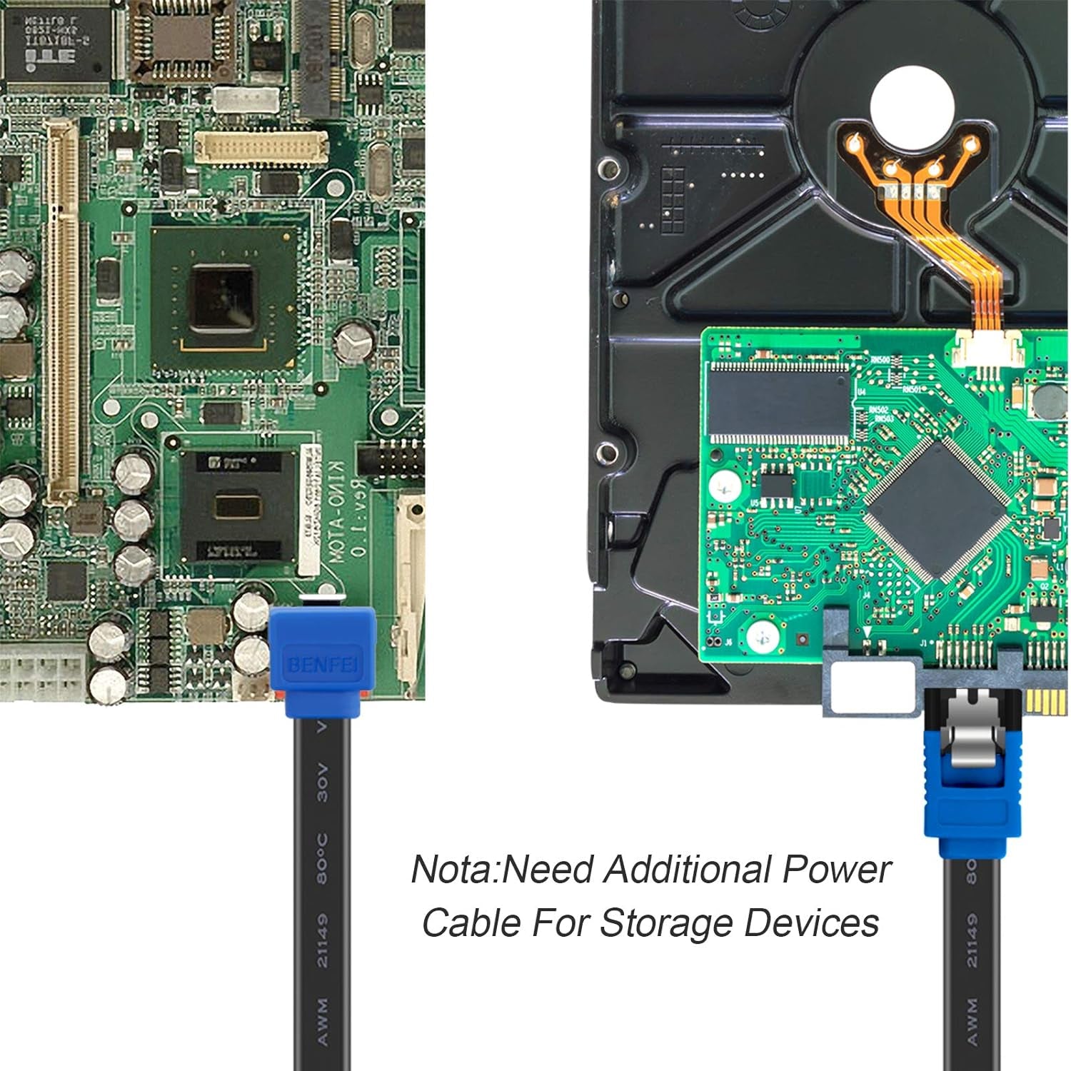 SATA Cable III, SATA Cable III 6Gbps 90 Degree Right Angle with Locking Latch 18 Inch for SATA HDD, SSD, CD Driver, CD Writer - Right Angel